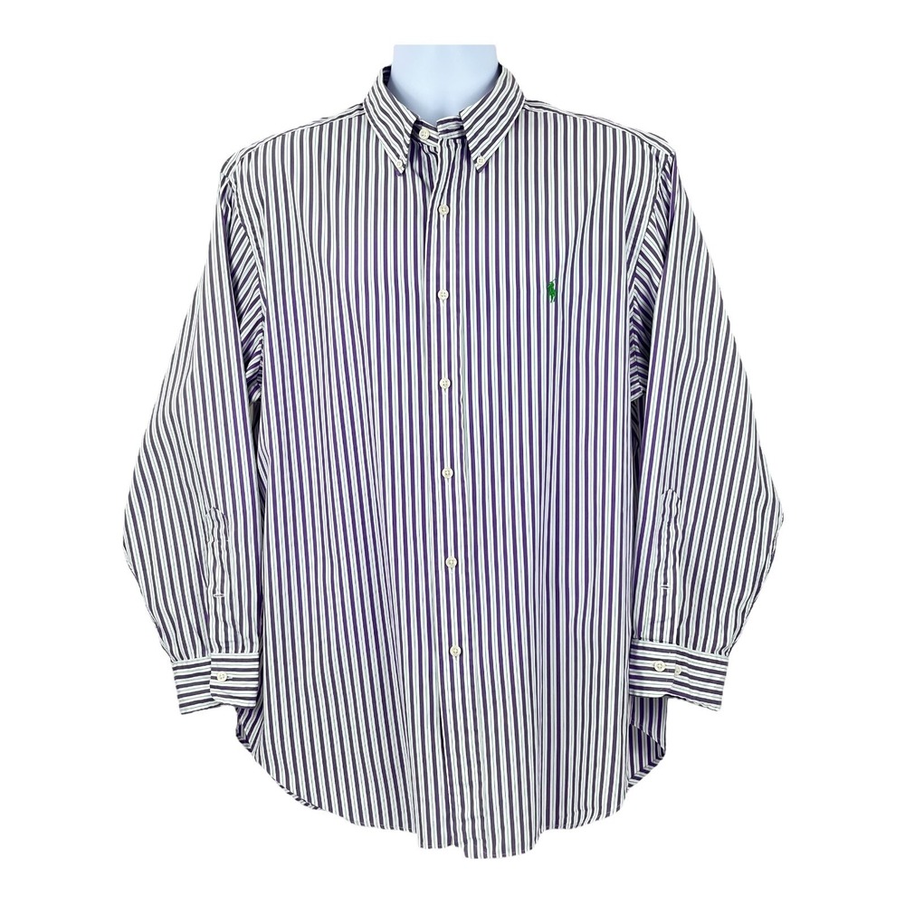 Ralph Lauren Dress Shirt Mens 17 32/33 Purple Striped Long Sleeve Classic Fit